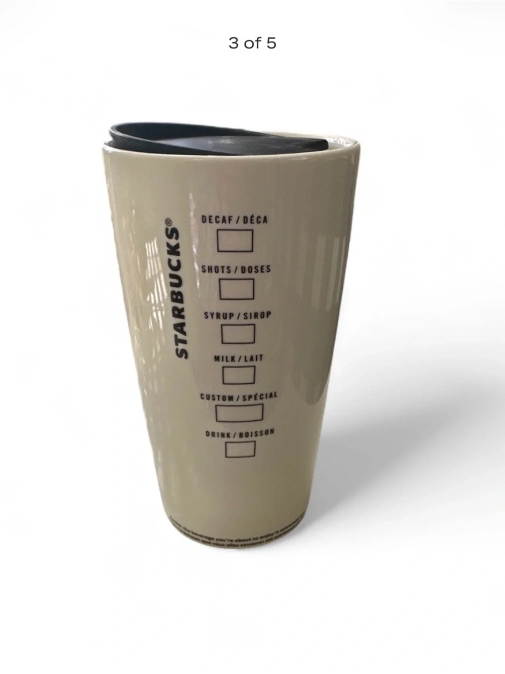 Starbucks Cream Tumbler with Green Logo and Black Lid